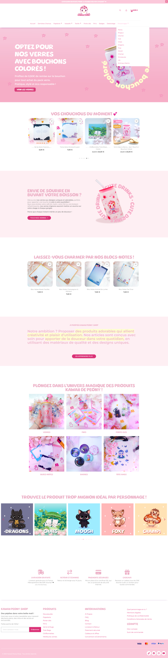 Capture d'écran de la page d'accueil de kawaii peony shop